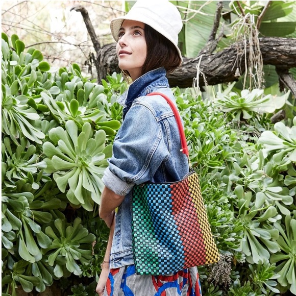 Clare V. Woven Stripe Leather Foldover Clutch NWT Convertible - Picture 8 of 9